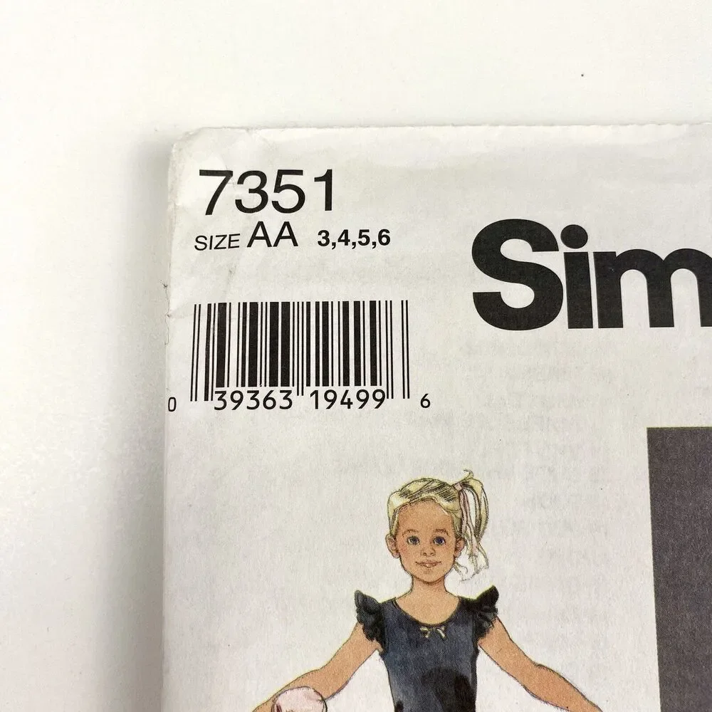 Simplicity Sewing Pattern 7351 Girls Leotard Tutu Circle Skirt Hair Tie Size 3-6